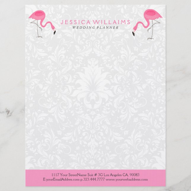 Cute Hot Pink Flamingo Illustration Letterhead (Front)