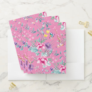 Cute Hot Pink Floral & Butterflies Pattern Pocket Folder