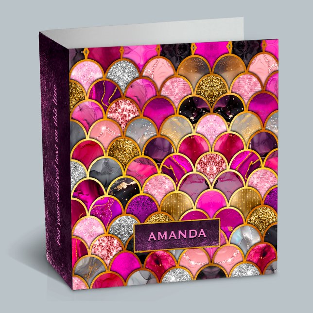 Cute hot pink gold mermaid scales girly 3 ring binder (Creator Uploaded)