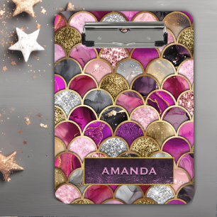Cute hot pink gold mermaid scales girly clipboard