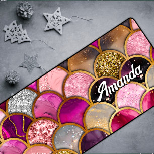 Cute hot pink gold mermaid scales girly desk mat