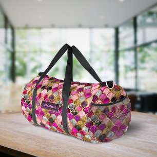 Cute hot pink gold mermaid scales girly duffle bag