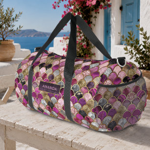 Cute hot pink gold mermaid scales girly duffle bag