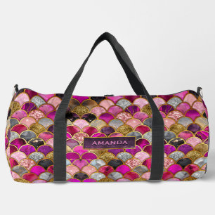 Cute hot pink gold mermaid scales girly duffle bag