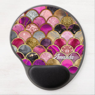 Cute hot pink gold mermaid scales girly gel mouse pad