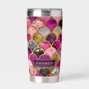 Cute hot pink gold mermaid scales girly  insulated tumbler
