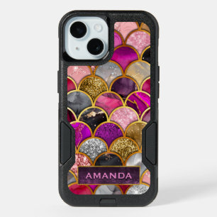 Cute hot pink gold mermaid scales girly  iPhone 15 case