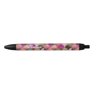 Cute hot pink gold mermaid scales girly pen