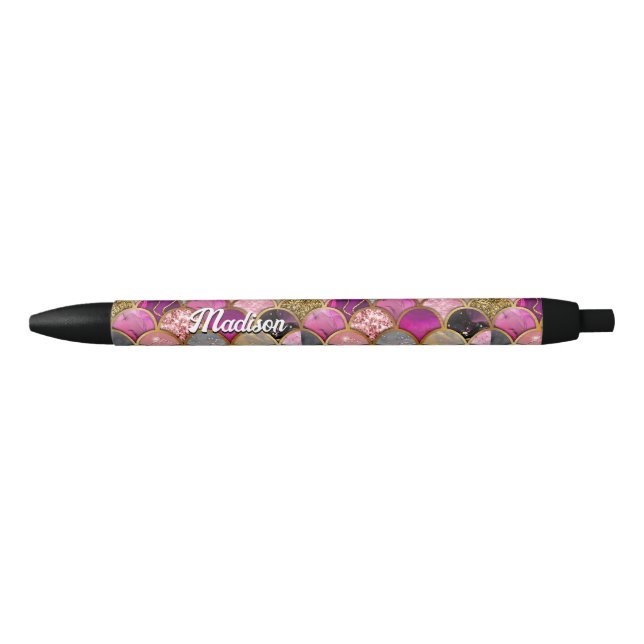 Cute hot pink gold mermaid scales girly pen (Front)