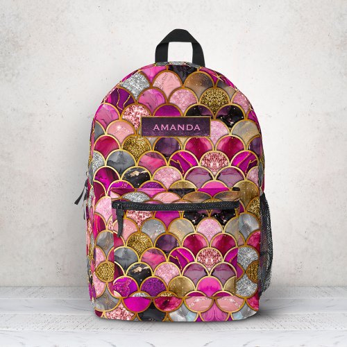 Cute hot pink gold mermaid scales girly printed backpack