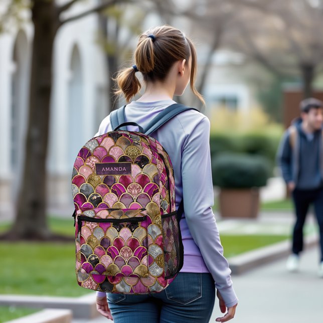 Cute hot pink gold mermaid scales girly printed backpack (Creator Uploaded)