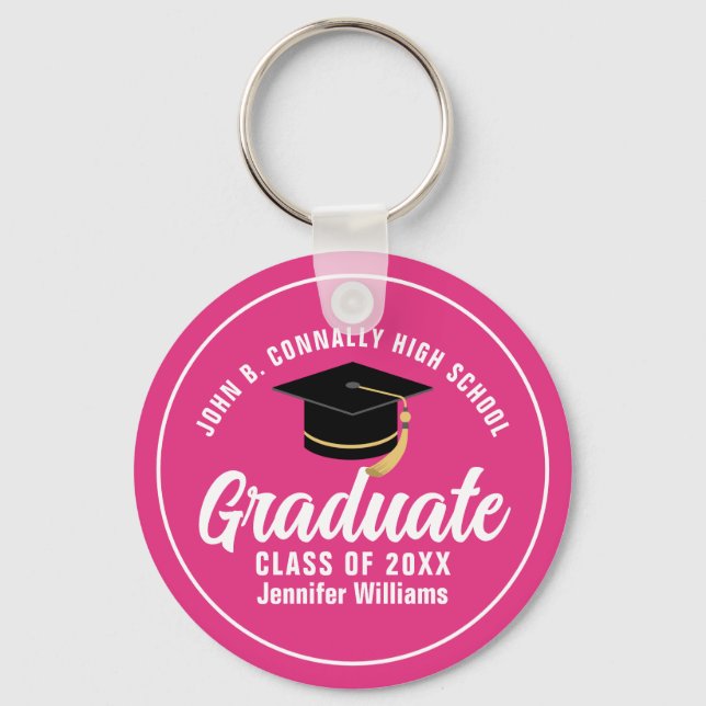 Cute Hot Pink Graduation Custom 2025 Graduate Keychain (Front)