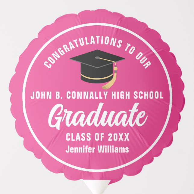 Cute Hot Pink Graduation Party Personalized Balloon (Front)