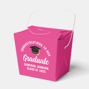 Cute Hot Pink Graduation Party Personalized Favor Boxes