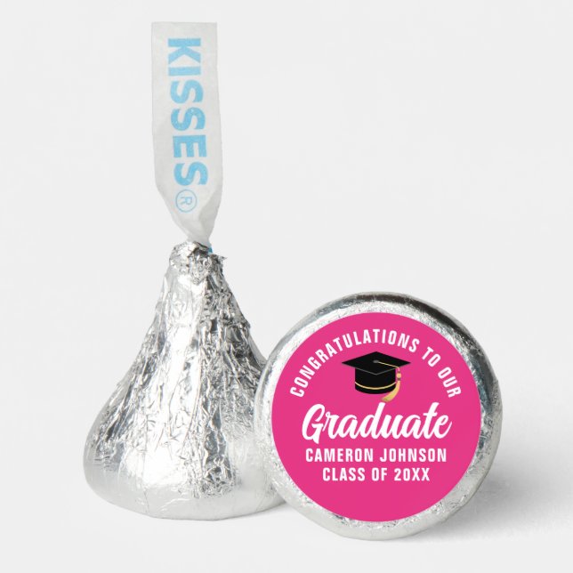 Cute Hot Pink Graduation Party Personalized Hershey®'s Kisses® (Front)