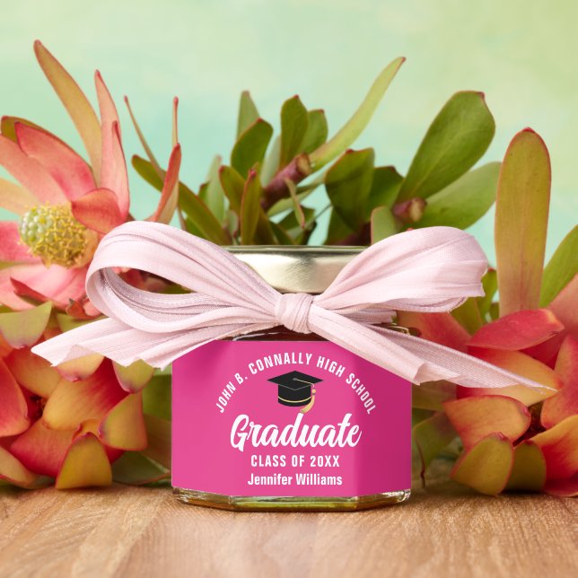 Cute Hot Pink Graduation Party Personalized Honey Jar Favors (Insitu (Wedding))