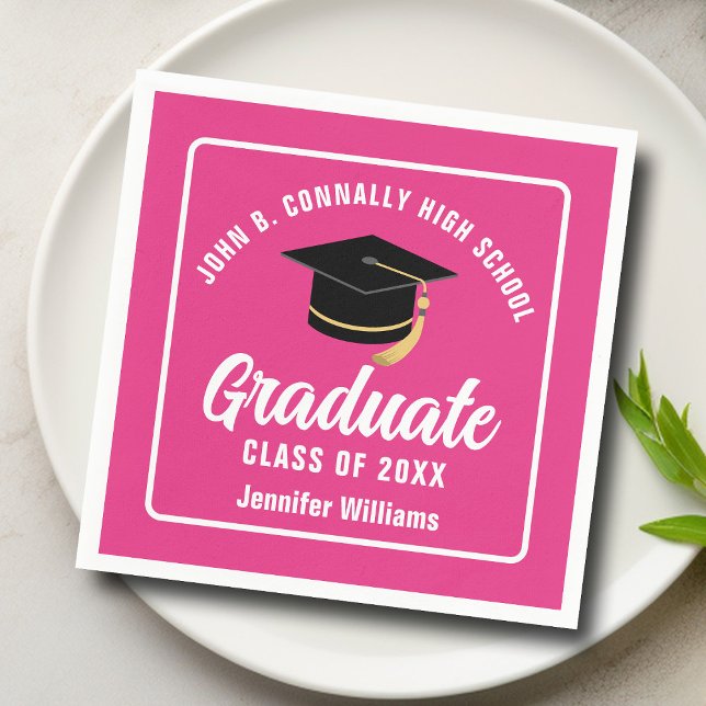 Cute Hot Pink Graduation Party Personalized Napkins (Creator Uploaded)