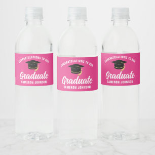 Cute Hot Pink Graduation Party Personalized Water Bottle Label