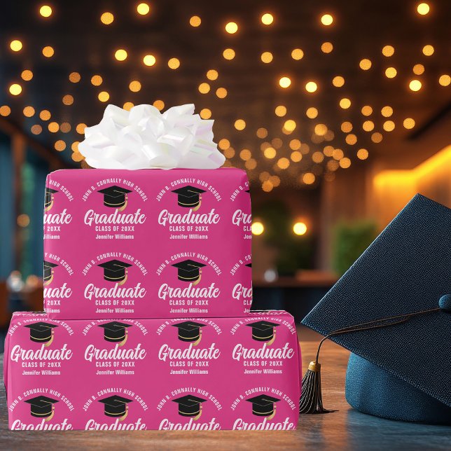 Cute Hot Pink Graduation Personalized Graduate Wrapping Paper (Creator Uploaded)