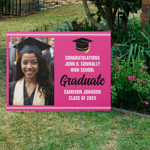 Cute Hot Pink Graduation Photo 2025 Graduate Yard Sign