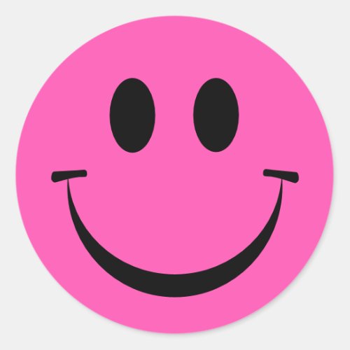Cute Hot Pink Happy Face Classic Round Sticker