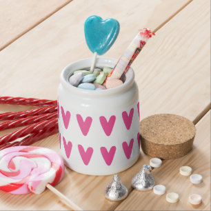 Cute Hot Pink Heart Pattern Valentine's Day Treat Candy Jar