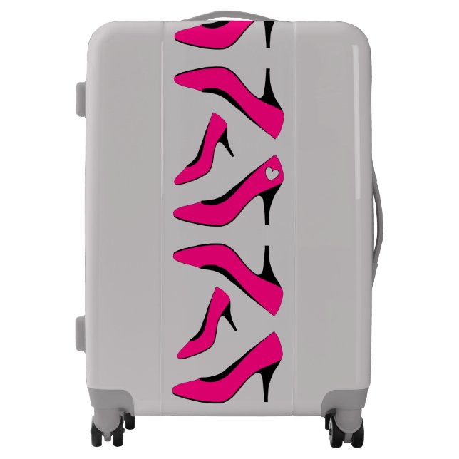 Cute Hot Pink High Heels Pattern Design Girly Luggage (Front)