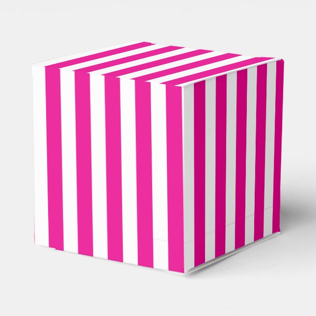 Cute Hot Pink Magenta and White Vertical Stripes Favor Boxes (Back Side)