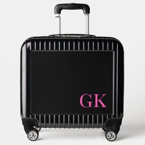 Cute Hot Pink Monogram Initials Black Luggage