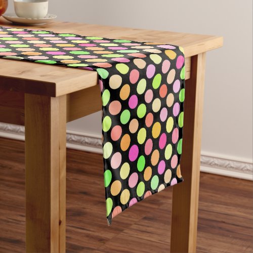 Cute Hot Pink Neon Lime Green Polka Dots Pattern Medium Table Runner