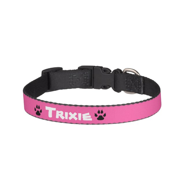 Cute Hot Pink Paw Prints Dogs Personalized Pet Collar (Front)