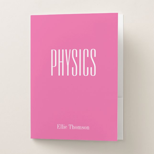 Cute Hot Pink Personalized School Subject Physics Pocket Folder (Front)