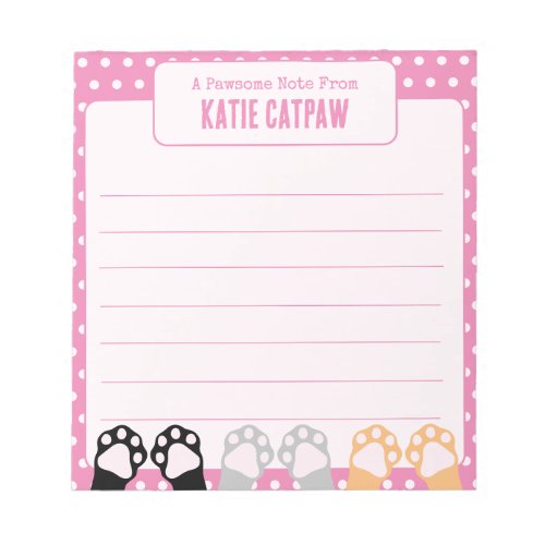 Cute Hot Pink Polka Dot Cat Paws Up Note From Kids