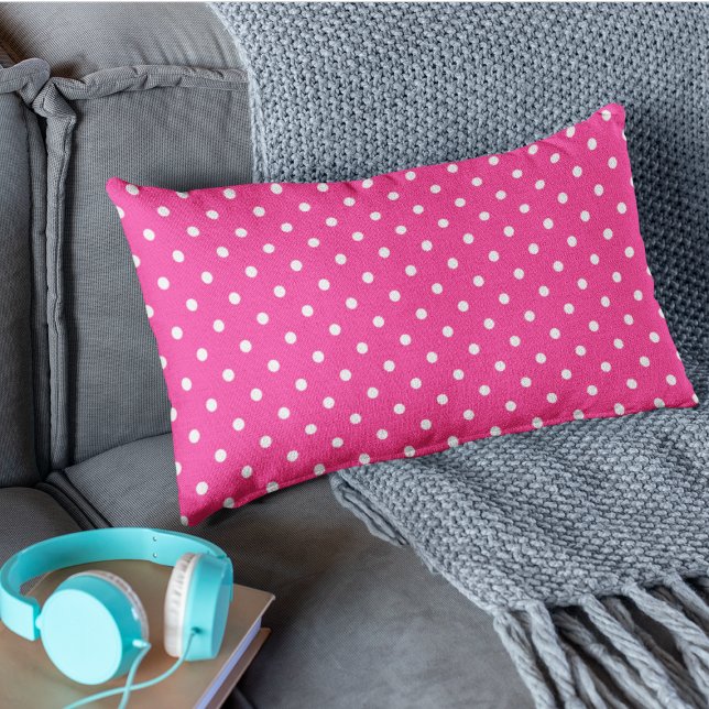 Cute Hot Pink Polka Dots Pattern Lumbar Pillow (Creator Uploaded)