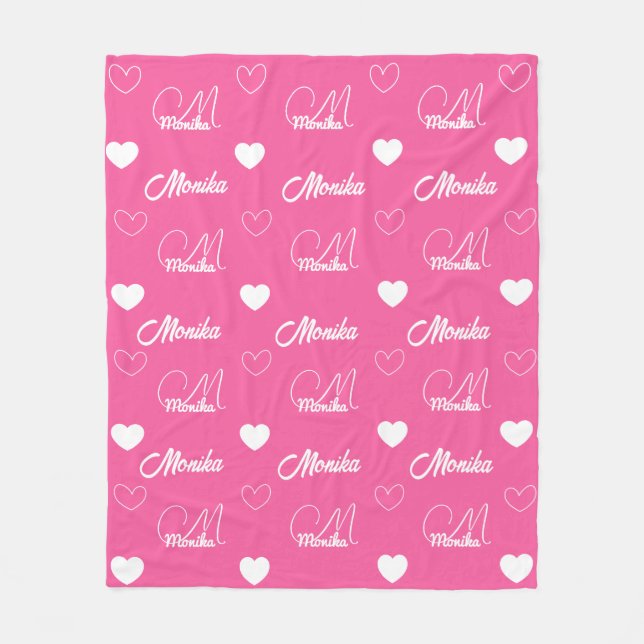 Cute Hot Pink Repeating Name personalized girly  Fleece Blanket (Front)