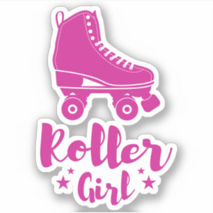 Cute Hot Pink Roller Girl Skate Fun Stars Sticker