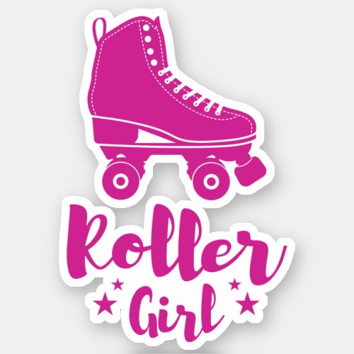 Cute Hot Pink Roller Girl Skate Fun Stars Sticker
