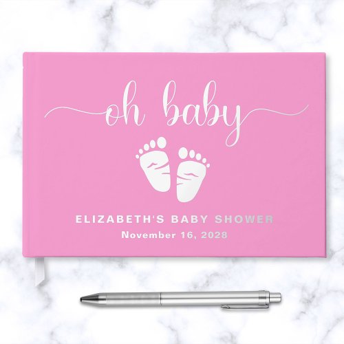 Cute Hot Pink Silver Foil Baby Girl Shower Foil Guest Book