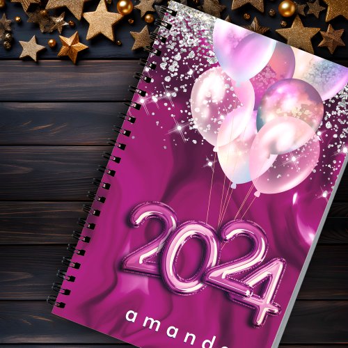 Cute hot pink silver glitter balloon 2024 monogram notebook