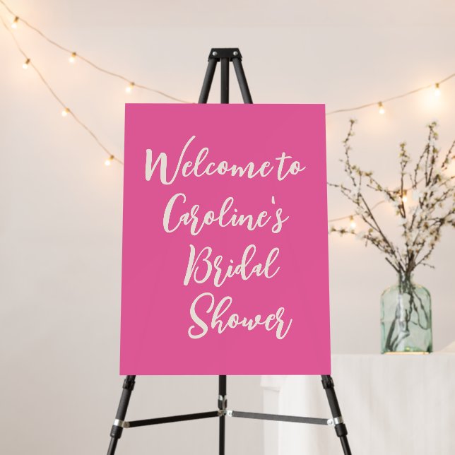 Cute Hot Pink Simple Bridal Shower Welcome Sign (In Situ (Stand))