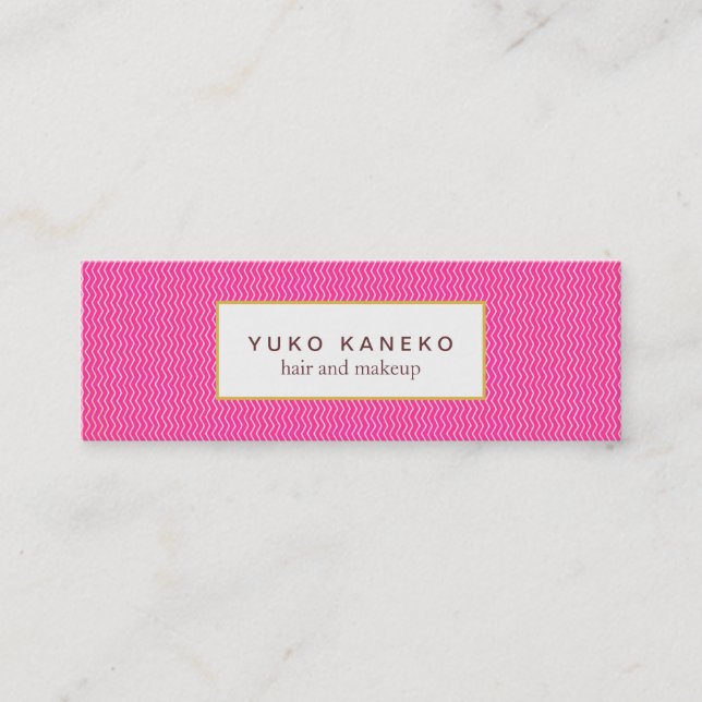 Cute Hot Pink Subtle Chevron Pattern Beauty Mini Business Card (Front)