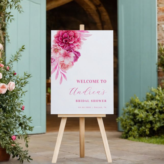 Cute Hot Pink Summer Floral Bridal Shower Welcome Foam Board (Creator Uploaded)
