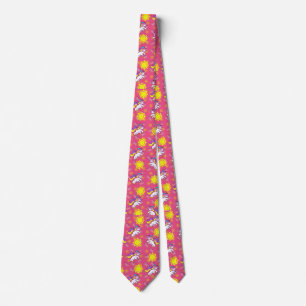 Cute Hot Pink Sunny Unicorn Pattern Design Neck Tie