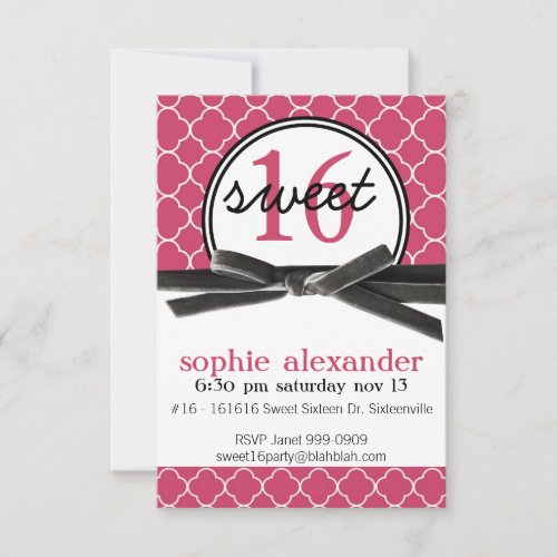 Cute Hot Pink Sweet 16 Party Invite
