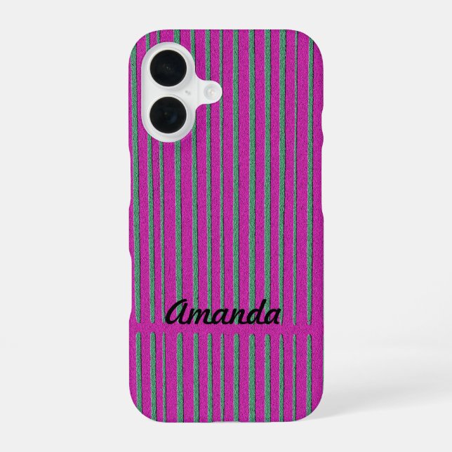 Cute Hot Pink Unique Modern Stripe Pattern iPhone Case (Back)
