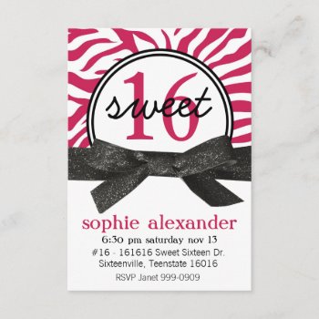 Cute Hot Pink Zebra Pattern Sweet 16 Party Invitation by PartyHearty at Zazzle