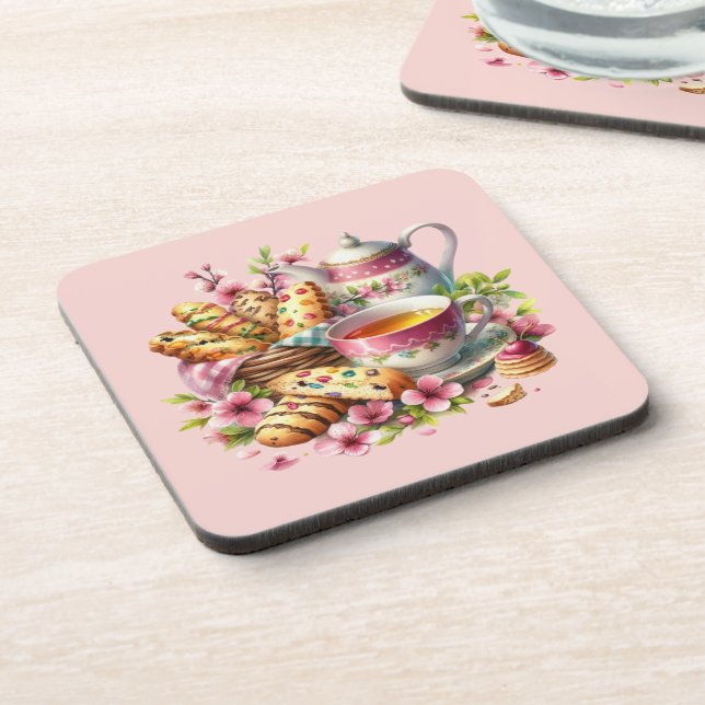 Cute hot tea lovers beverage coaster (Left Side)