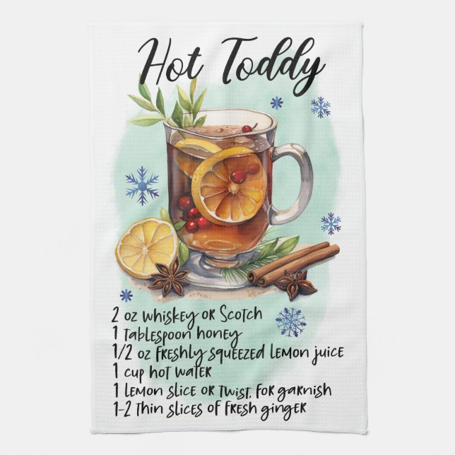 Cute Hot Toddy Christmas Drink Recipe Kitchen Towel (Vertical)