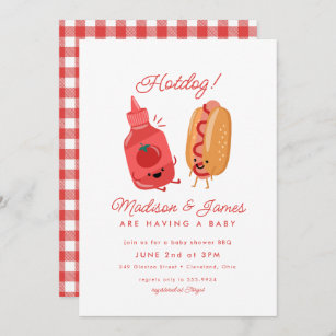 Cute Hotdog Picnic Baby BBQ Red Baby Shower Invitation