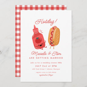 Cute Hotdog Picnic Red BBQ Couples Bridal Shower Invitation